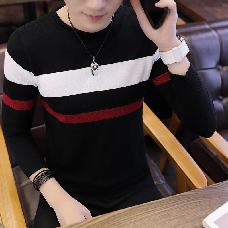 Sweater Men's 2018 Autumn New Style Men's Sweater Unique Plaid Round Neck Autumn Korean-style Fashionable Handsome Sweater