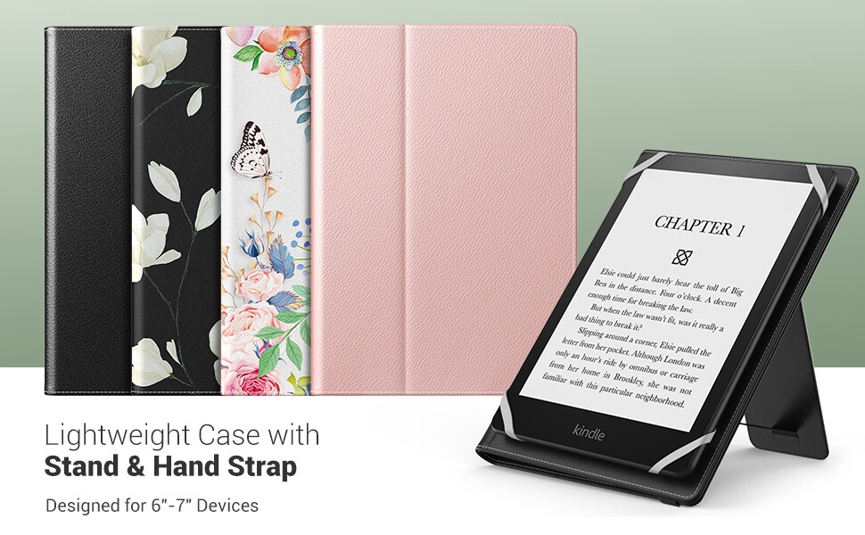 MoKo Universal Case for 6",6.8",7" Kindle eReaders Fire Tablet - Kindle/Kobo/Voyaga/Lenovo/Sony Kindle E-Book Tablet, Lightweight PU Leather Folio Shell Cover Case, with Hand Strap/Kickstand