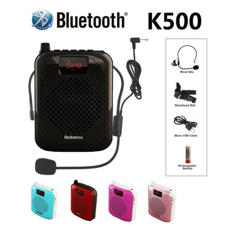 Rolton K500 Microphone Bluetooth Loudspeaker Portable Auto Pairing Voice Amplifier Megaphone Speaker USB Charging for Teaching Sales
