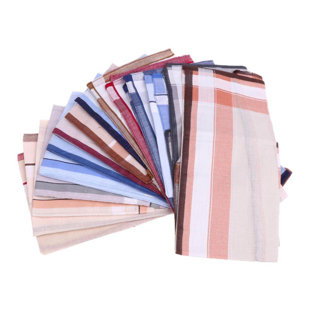 Fenteer 12pc/set Classic Mens Striped HANDKERCHIEFS 100% Cotton Pocket Square Hanky