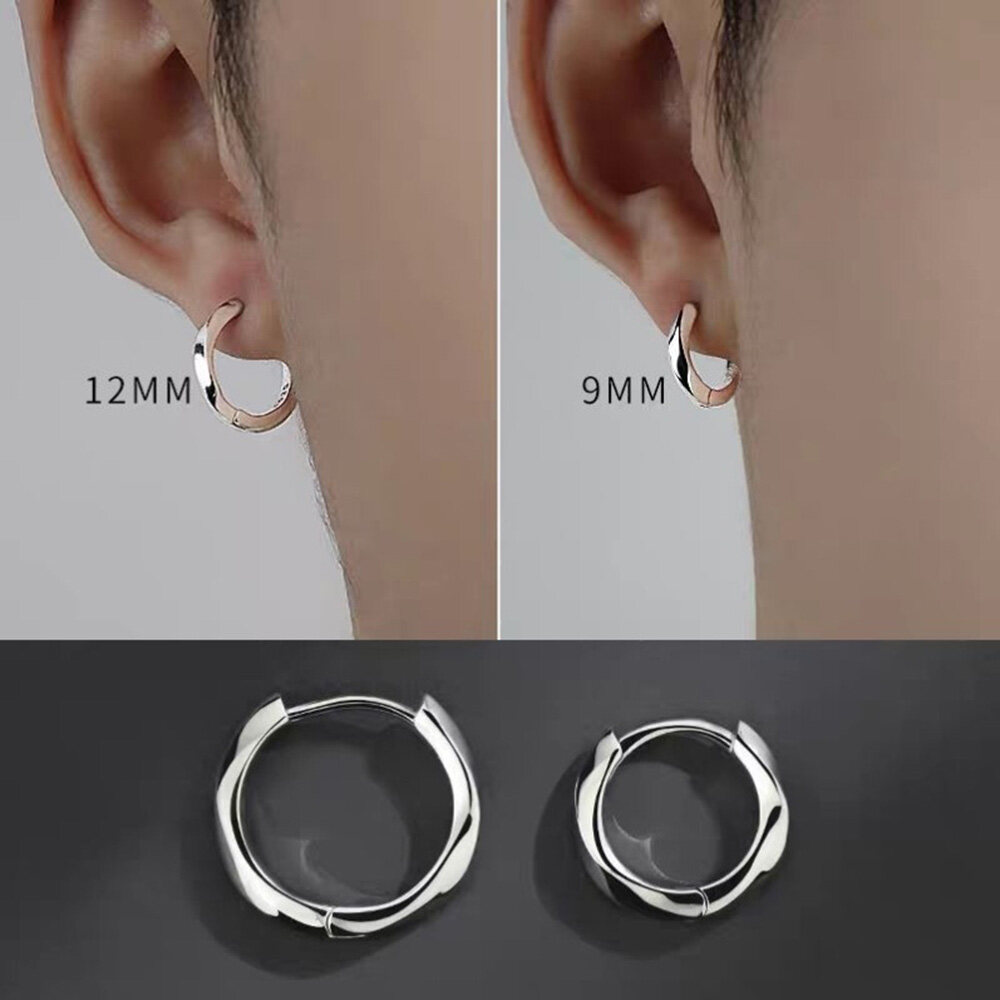925 Silver Men's Trendy 2021 Simple Personality Ear Stud Hip Hop Boys Jewelry Irregular Curve Earrings