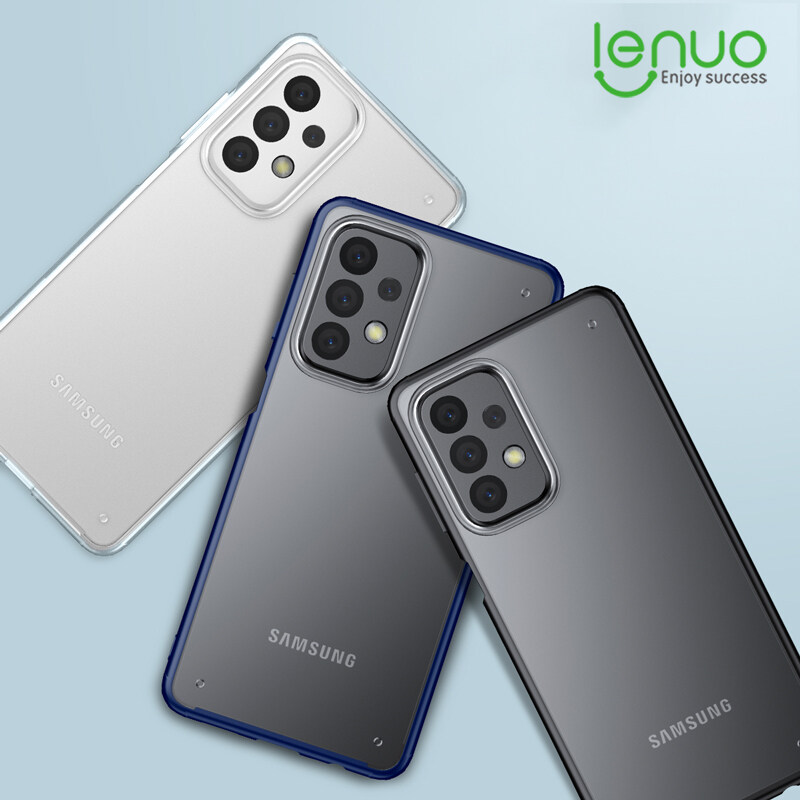 Lenuo for Samsung Galaxy A23 Case - 4-corner Shockproof Protection Flexible Silicon Bumper + PC Frosted Semi Transparent Back Cover