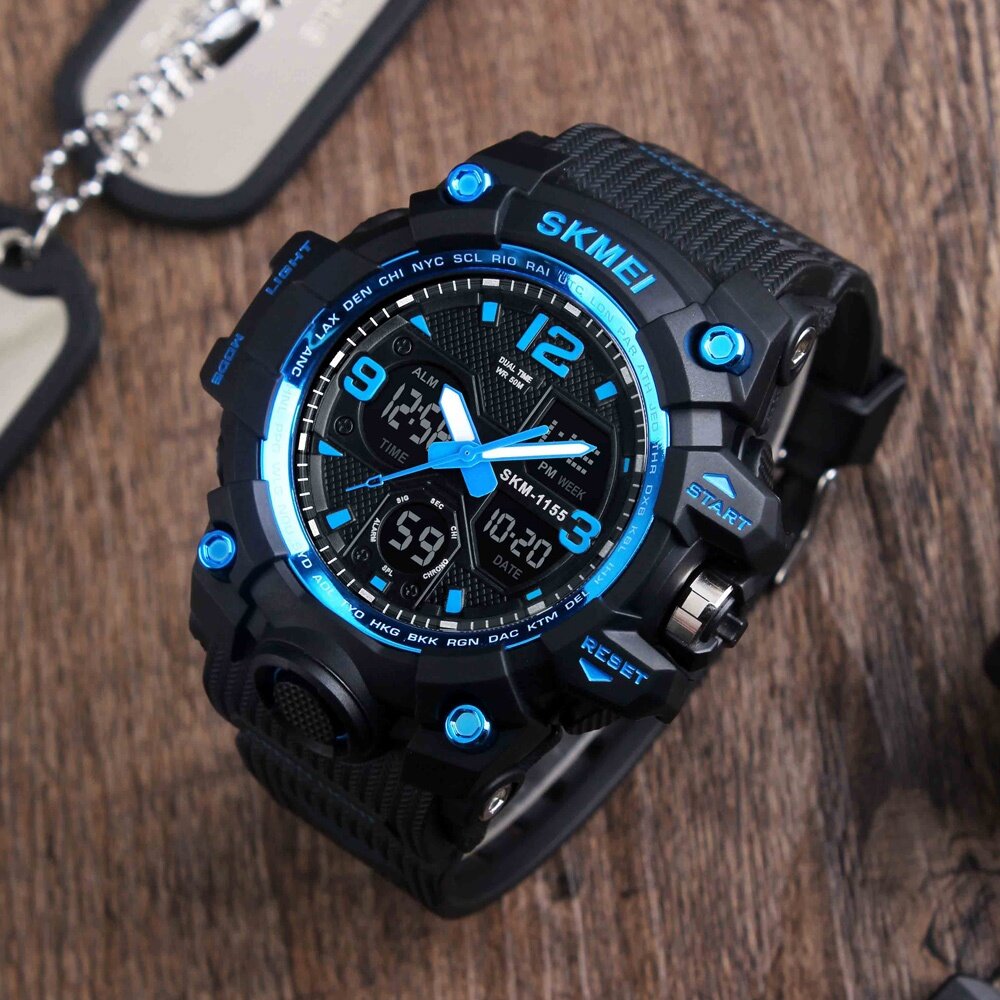 SKMEI Dual Display Watch New LED Backlight Sports Watches Mens Analog Quartz Digital Watch Male Clock Man Wristwatches 1155B