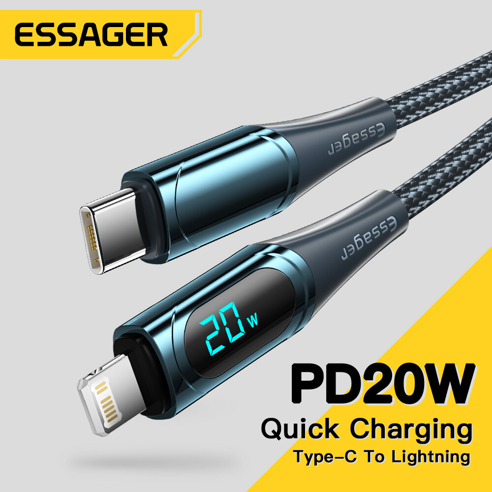 Essager Type C Lightning Cable For iphone 11 12 13 Pro Max Mini Xs Xr X 8 iPad MacBook PD 20W Fast Charge Charger Lightning Wire Cord