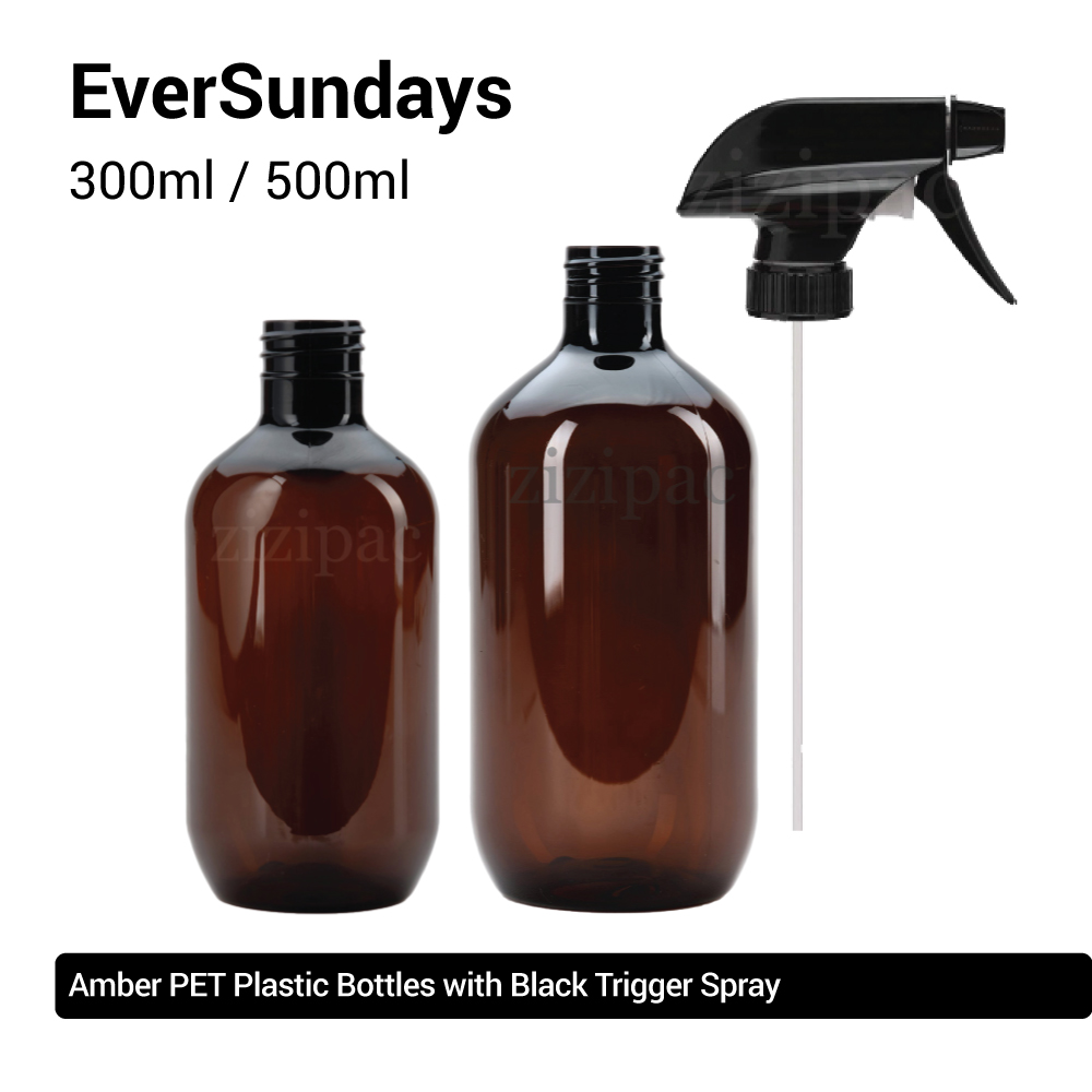 ( 3pcs/5pcs/10pcs ) EverSundays Amber PET Plastic Bottles with Black Trigger Spray - 300ml, 500ml