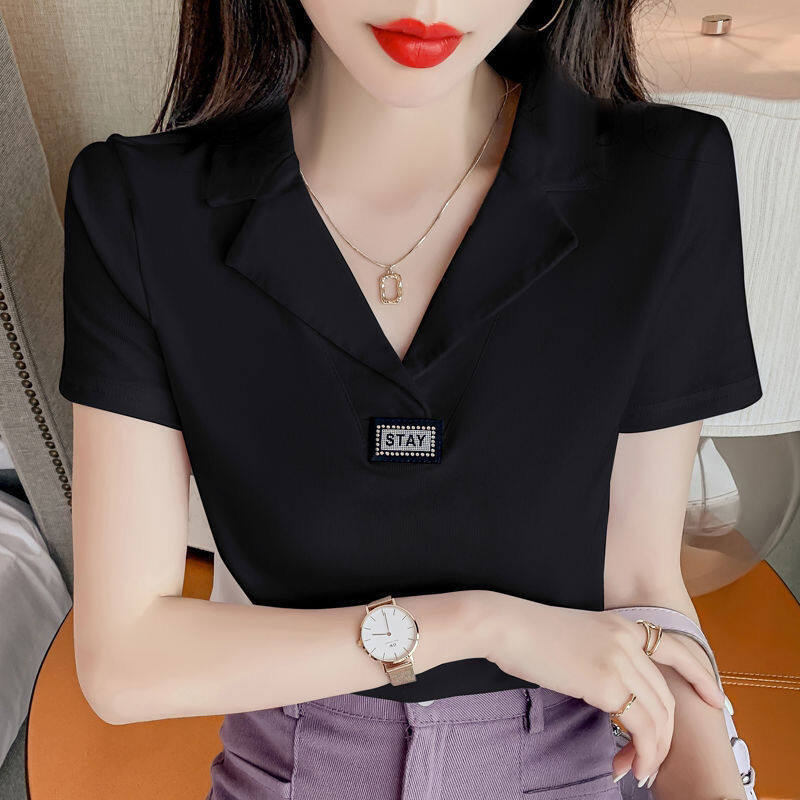 Women’s Short Sleeve Polo Shirt Lapel Temperament Tops for Women Summer New Age-reducing Casual Polo Shirt
