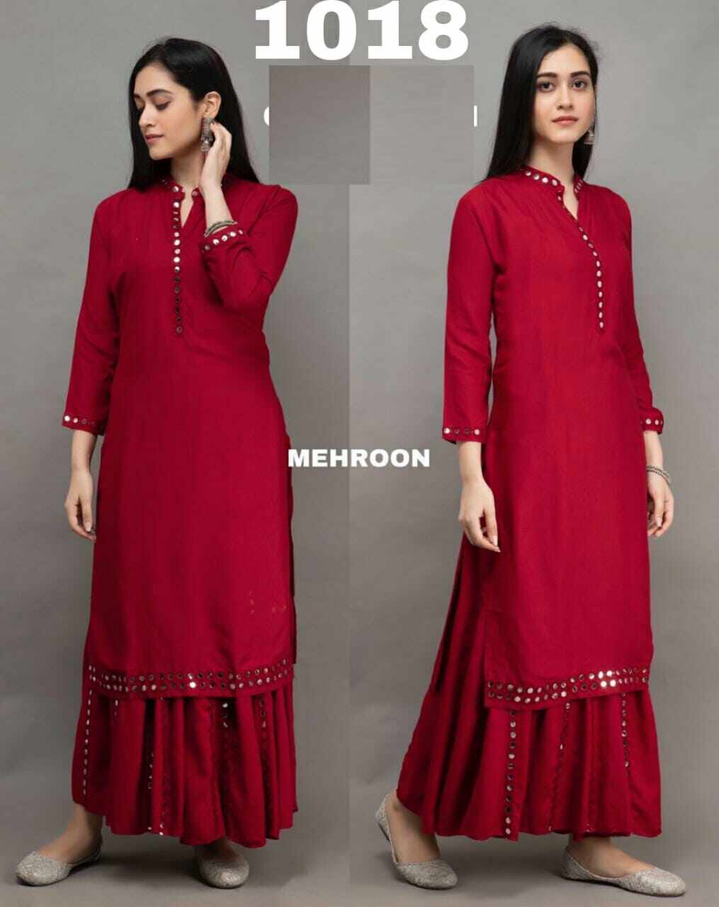 RHEA ETHNIC NEW LAUNCHING PARTY WEAR RAYON MIRROR WORK KURTI WITH PLAZZO SET