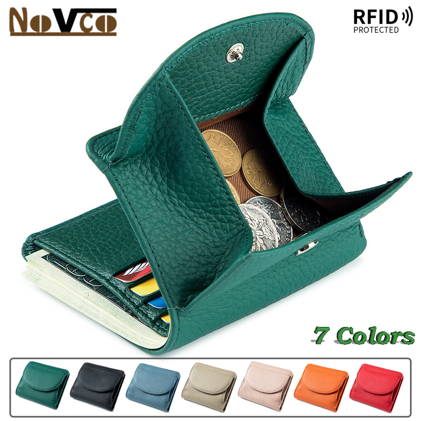 Novco Women's Genuine Leather Wallet, Multifunction Card Holder Wallet for Women, Anti Theft RFID Credit Card Holder, Small Leather Credit Card Wallets Short Compact Cute Small Coin Purse for Women